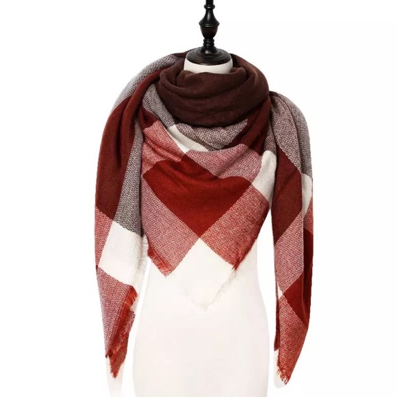 bargain_blonde Accessories - Red & Burgundy Plaid Cashmere Blanket Scarf